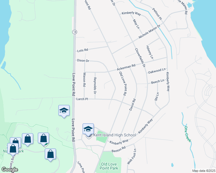 map of restaurants, bars, coffee shops, grocery stores, and more near 3 Dixon Court in Stevensville