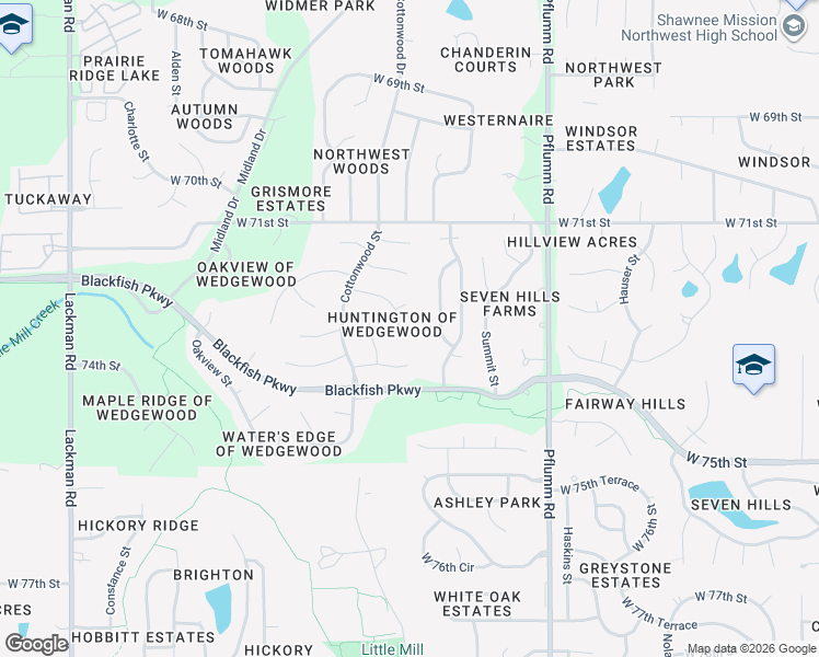 map of restaurants, bars, coffee shops, grocery stores, and more near 13916 72nd Street in Shawnee