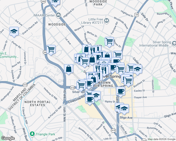 map of restaurants, bars, coffee shops, grocery stores, and more near 101 Independence Avenue Southeast in Washington