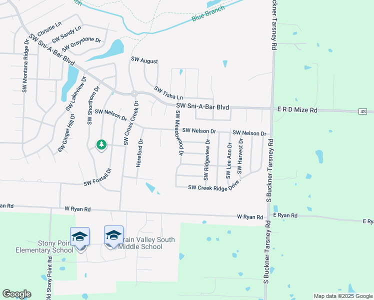 map of restaurants, bars, coffee shops, grocery stores, and more near 626 Southwest Sunset in Grain Valley