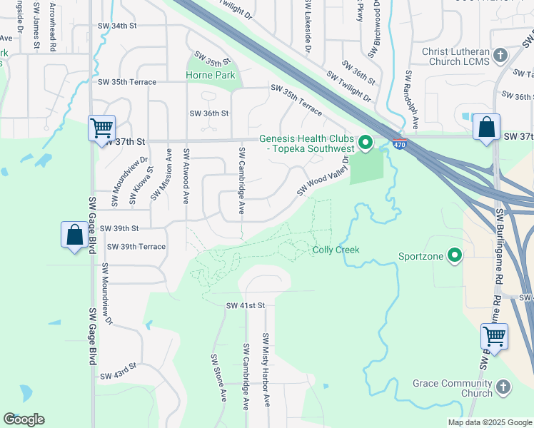 map of restaurants, bars, coffee shops, grocery stores, and more near 3819 Southwest Deer Trail Court in Topeka