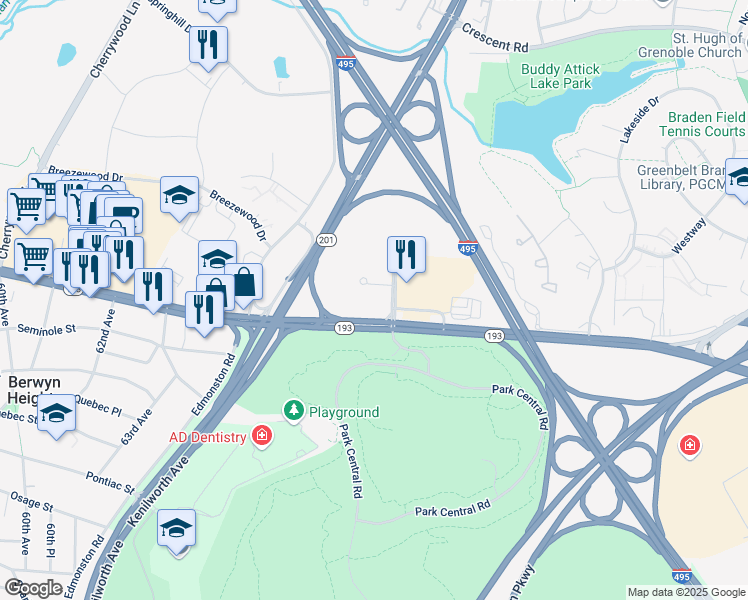 map of restaurants, bars, coffee shops, grocery stores, and more near 6401 Golden Triangle Drive in Greenbelt