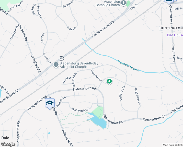 map of restaurants, bars, coffee shops, grocery stores, and more near 12305 Quiet Owl Lane in Bowie
