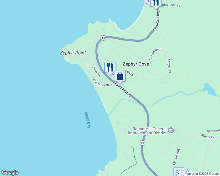 map of restaurants, bars, coffee shops, grocery stores, and more near 391 U.S. 50 in Zephyr Cove