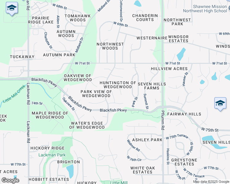 map of restaurants, bars, coffee shops, grocery stores, and more near 7229 Widmer Road in Shawnee