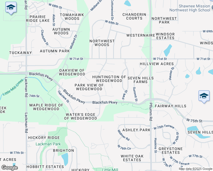 map of restaurants, bars, coffee shops, grocery stores, and more near 7229 Widmer Road in Shawnee