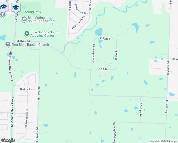 map of restaurants, bars, coffee shops, grocery stores, and more near 6506 Southeast Ryan Road in Blue Springs