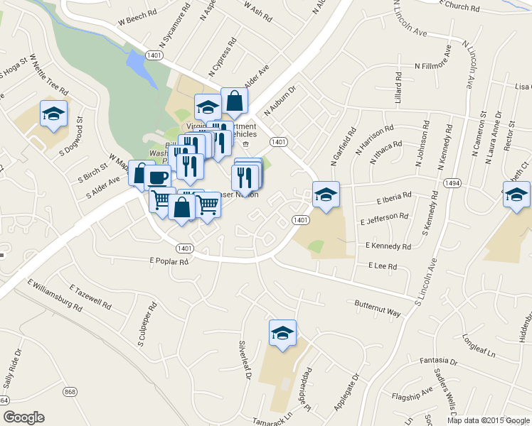 map of restaurants, bars, coffee shops, grocery stores, and more near 277 Coventry Square in Sterling