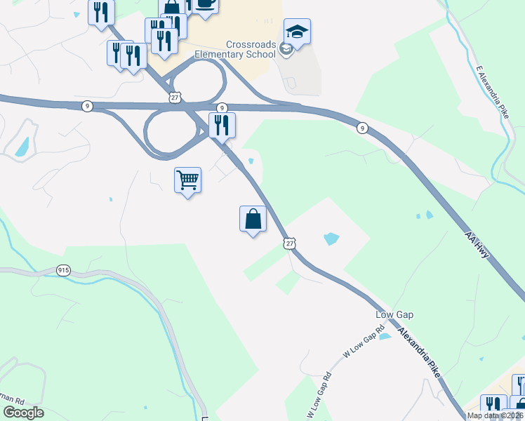 map of restaurants, bars, coffee shops, grocery stores, and more near 5710 Alexandria Pike in Alexandria