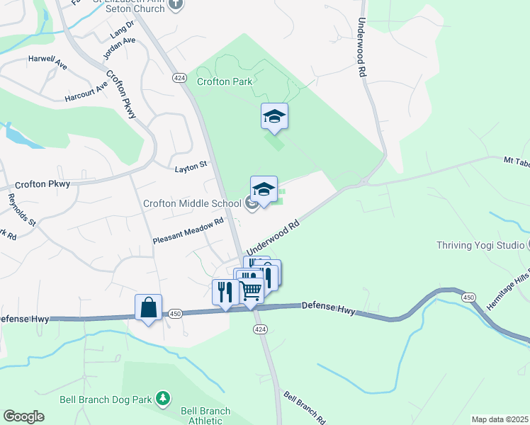 map of restaurants, bars, coffee shops, grocery stores, and more near 2301 Davidsonville Road in Gambrills