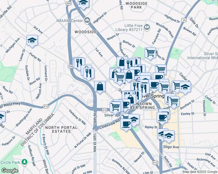 map of restaurants, bars, coffee shops, grocery stores, and more near 101 Independence Avenue Southeast in Washington