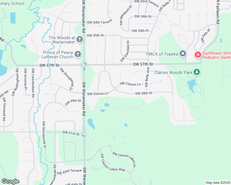 map of restaurants, bars, coffee shops, grocery stores, and more near 5839 Southwest Clarion Lane in Topeka