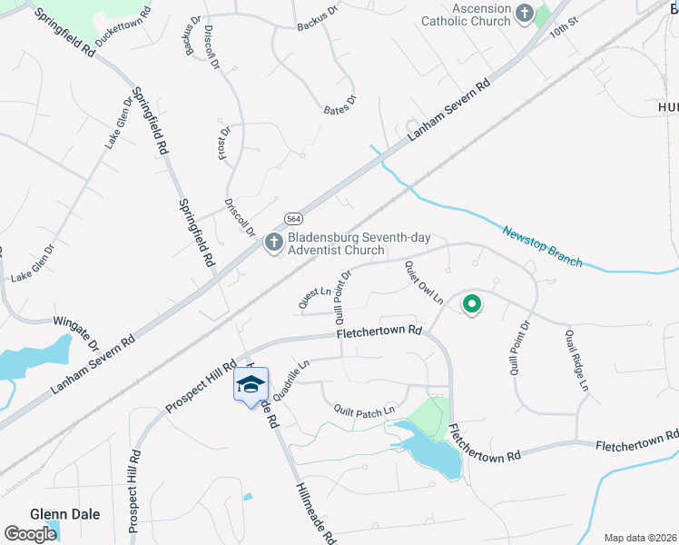 map of restaurants, bars, coffee shops, grocery stores, and more near 7820 Quill Point Drive in Bowie