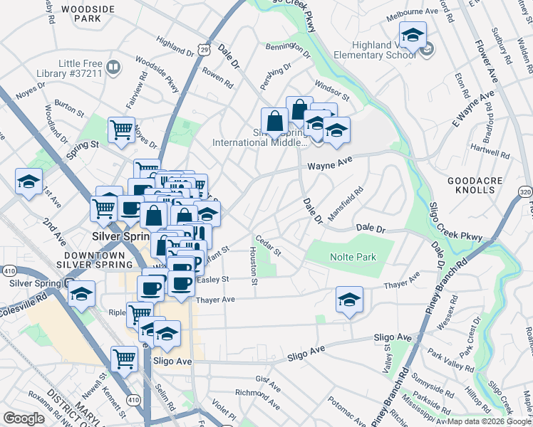 map of restaurants, bars, coffee shops, grocery stores, and more near 101 Independence Avenue Southeast in Washington