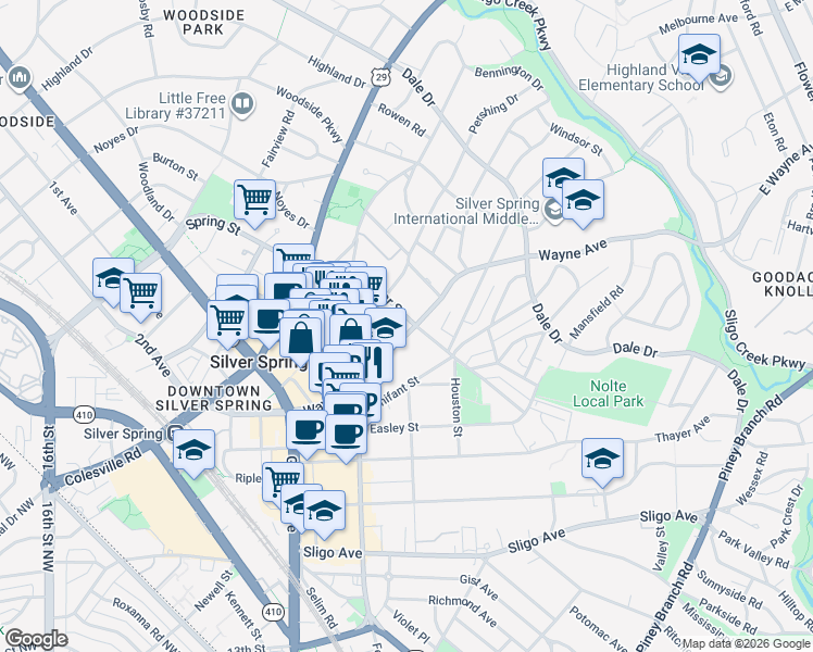 map of restaurants, bars, coffee shops, grocery stores, and more near 101 Independence Avenue Southeast in Washington