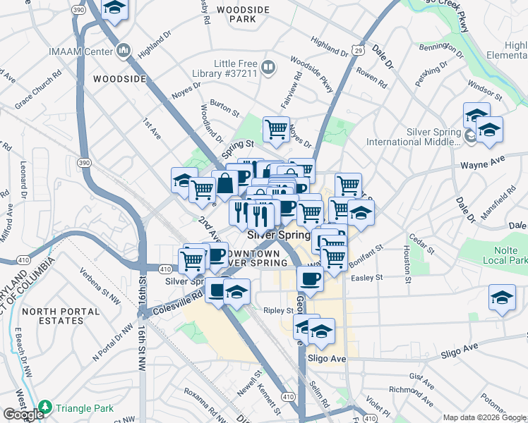 map of restaurants, bars, coffee shops, grocery stores, and more near 101 Independence Avenue Southeast in Washington