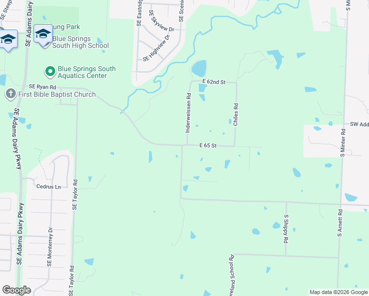 map of restaurants, bars, coffee shops, grocery stores, and more near 6506 Southeast Ryan Road in Blue Springs