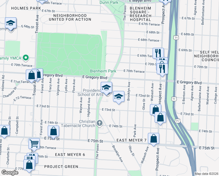 map of restaurants, bars, coffee shops, grocery stores, and more near in Kansas City