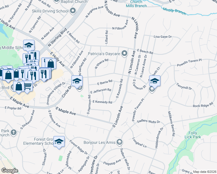 map of restaurants, bars, coffee shops, grocery stores, and more near 1311 East Jefferson Road in Sterling