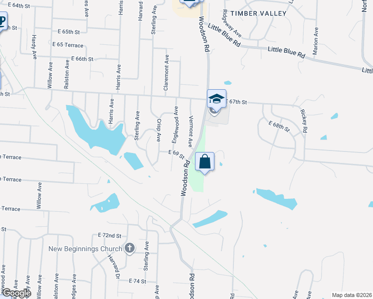 map of restaurants, bars, coffee shops, grocery stores, and more near 6832 Vermont Avenue in Raytown