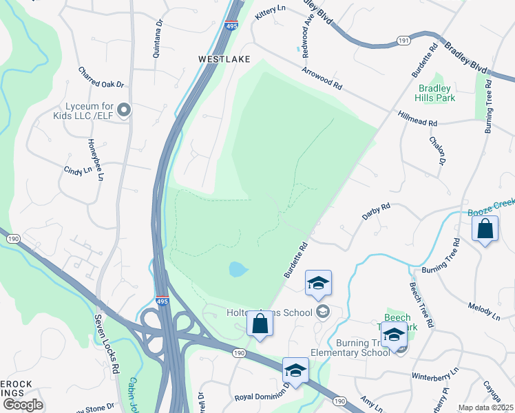 map of restaurants, bars, coffee shops, grocery stores, and more near 8300 Burdette Road in Bethesda