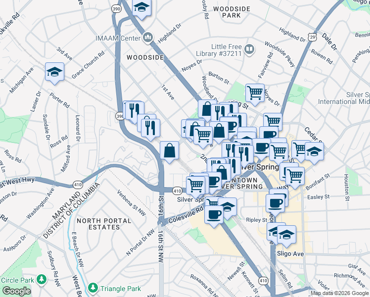 map of restaurants, bars, coffee shops, grocery stores, and more near 101 Independence Avenue Southeast in Washington