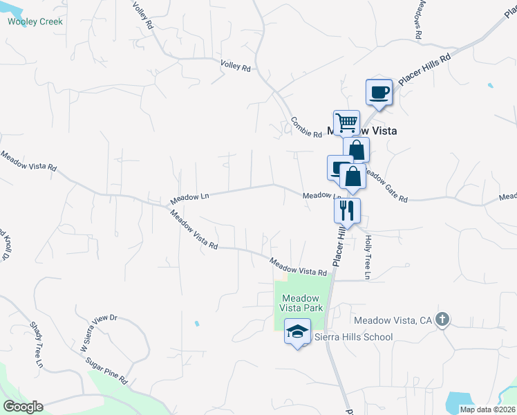 map of restaurants, bars, coffee shops, grocery stores, and more near 1391 Meadow Lane in Meadow Vista