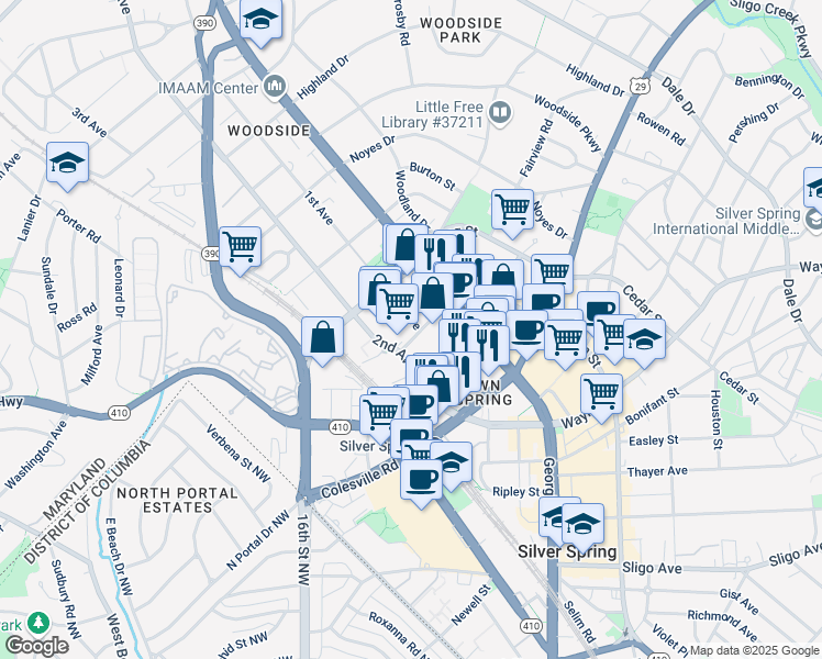 map of restaurants, bars, coffee shops, grocery stores, and more near 101 Independence Avenue Southeast in Washington