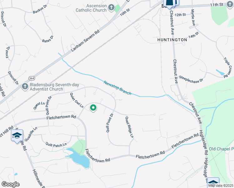 map of restaurants, bars, coffee shops, grocery stores, and more near 8244 Quill Point Drive in Bowie