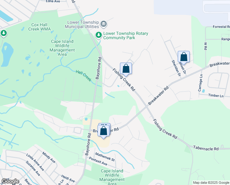 map of restaurants, bars, coffee shops, grocery stores, and more near 140 Fishing Creek Road in Cape May