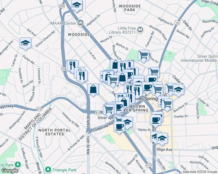 map of restaurants, bars, coffee shops, grocery stores, and more near 101 Independence Avenue Southeast in Washington