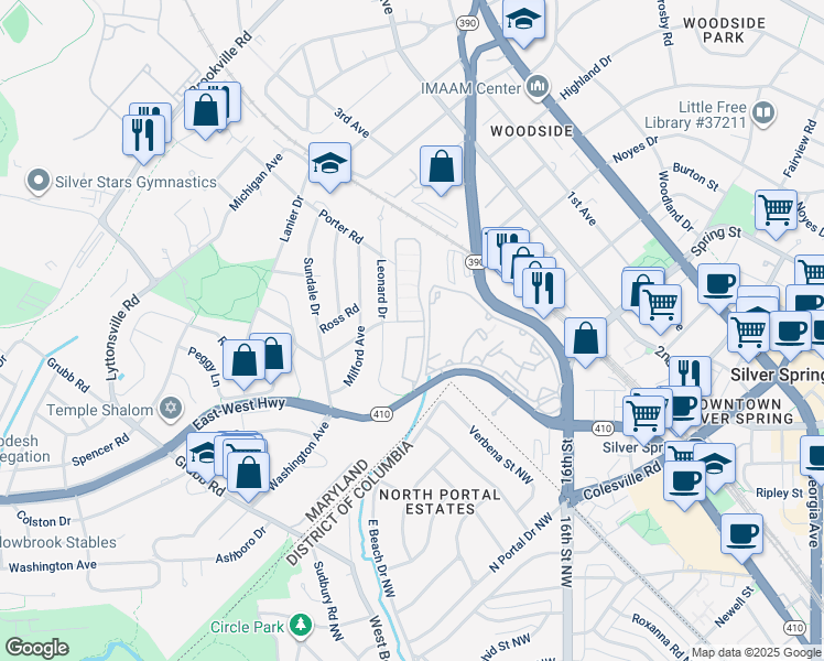 map of restaurants, bars, coffee shops, grocery stores, and more near 101 Independence Avenue Southeast in Washington