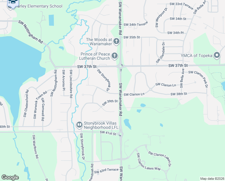 map of restaurants, bars, coffee shops, grocery stores, and more near 6009 Southwest 38th Street in Topeka