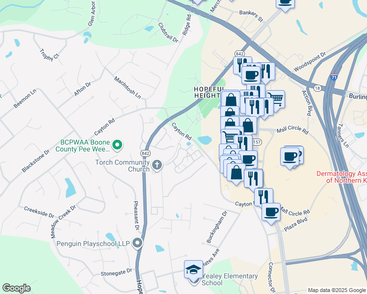 map of restaurants, bars, coffee shops, grocery stores, and more near 6700 Hopeful Road in Florence