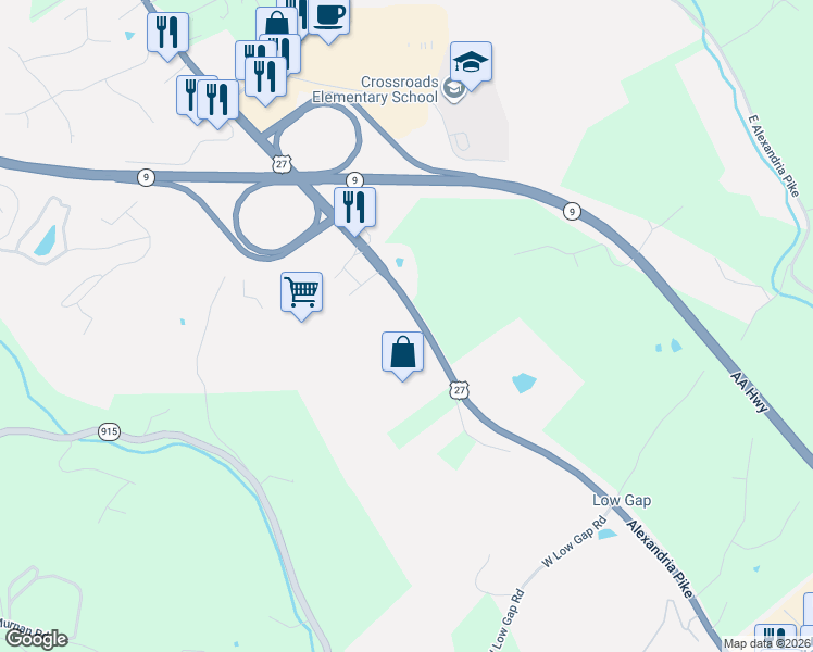 map of restaurants, bars, coffee shops, grocery stores, and more near 5710 Alexandria Pike in Cold Spring