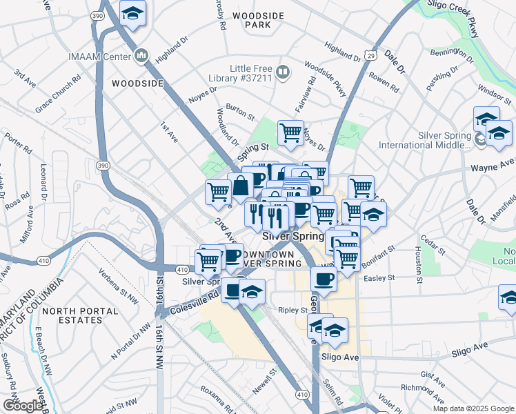 map of restaurants, bars, coffee shops, grocery stores, and more near 101 Independence Avenue Southeast in Washington