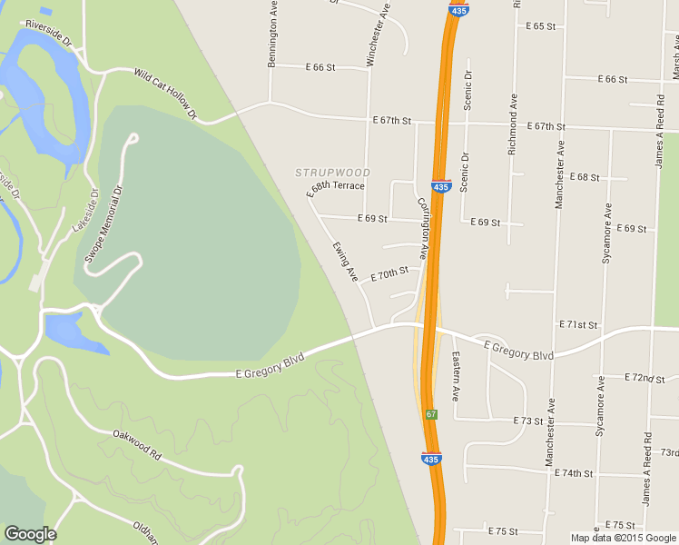 map of restaurants, bars, coffee shops, grocery stores, and more near 7012 Ewing Avenue in Kansas City