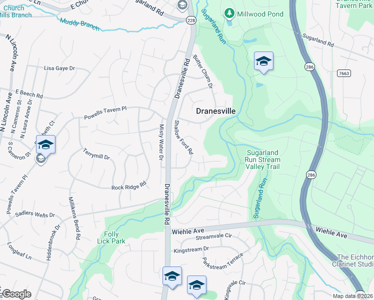 map of restaurants, bars, coffee shops, grocery stores, and more near 1350 Shallow Ford Road in Herndon