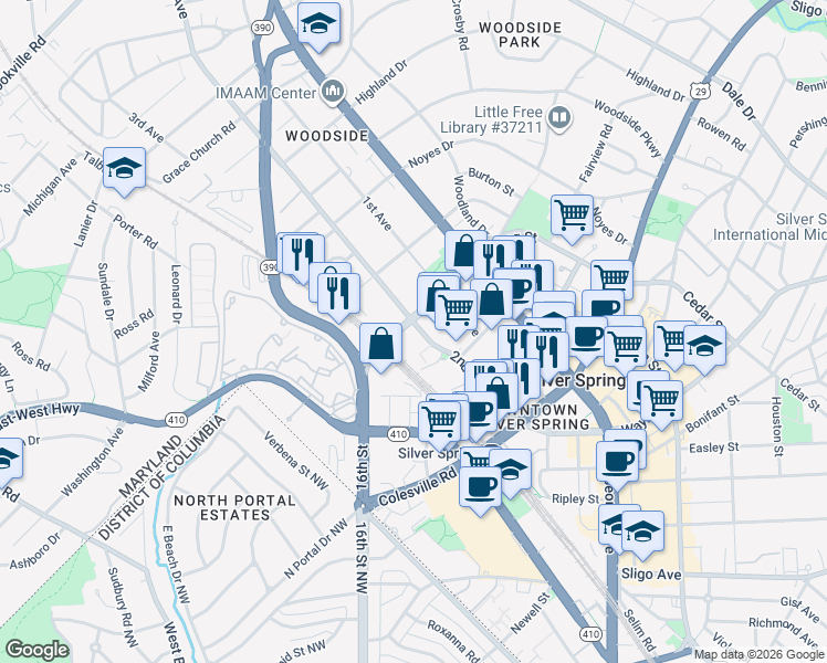 map of restaurants, bars, coffee shops, grocery stores, and more near 101 Independence Avenue Southeast in Washington