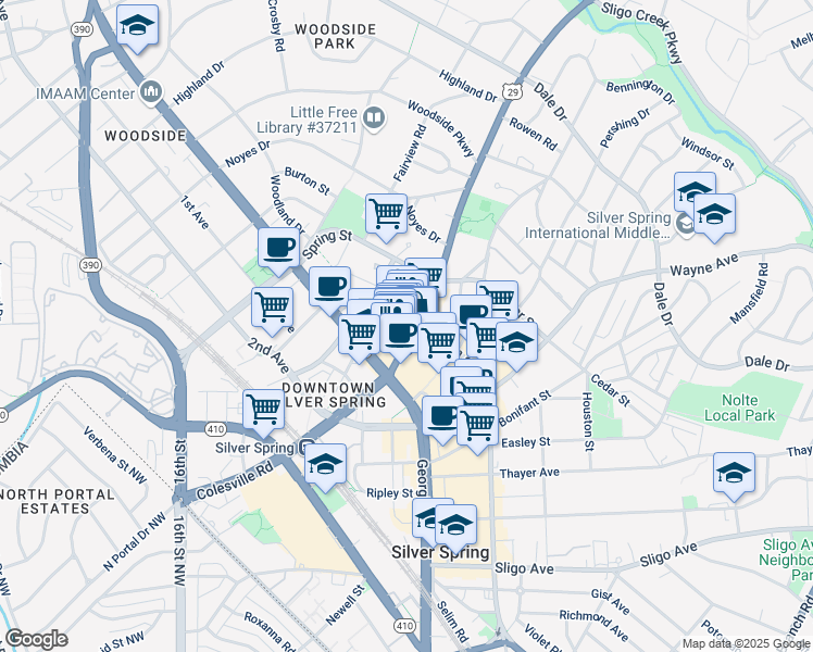 map of restaurants, bars, coffee shops, grocery stores, and more near 101 Independence Avenue Southeast in Washington