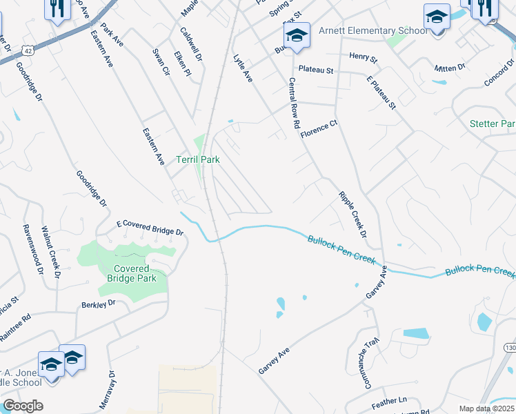 map of restaurants, bars, coffee shops, grocery stores, and more near 42 Eagle Drive in Elsmere