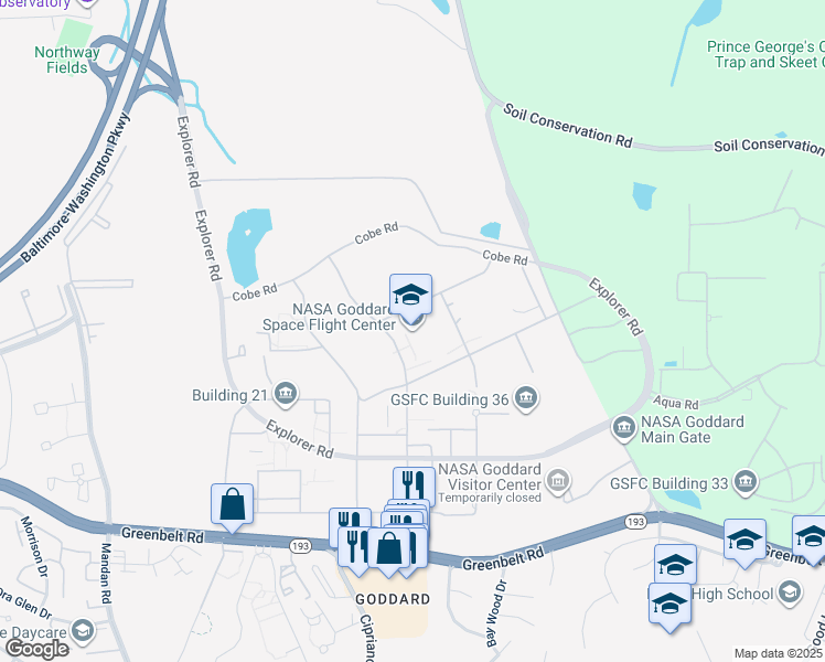 map of restaurants, bars, coffee shops, grocery stores, and more near 8800 Greenbelt Road in Greenbelt