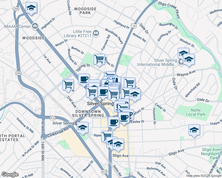 map of restaurants, bars, coffee shops, grocery stores, and more near 101 Independence Avenue Southeast in Washington