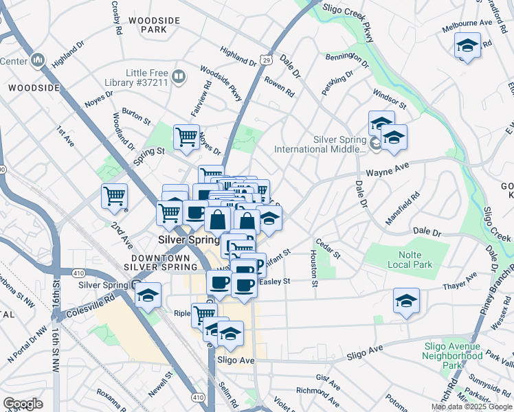 map of restaurants, bars, coffee shops, grocery stores, and more near 101 Independence Avenue Southeast in Washington