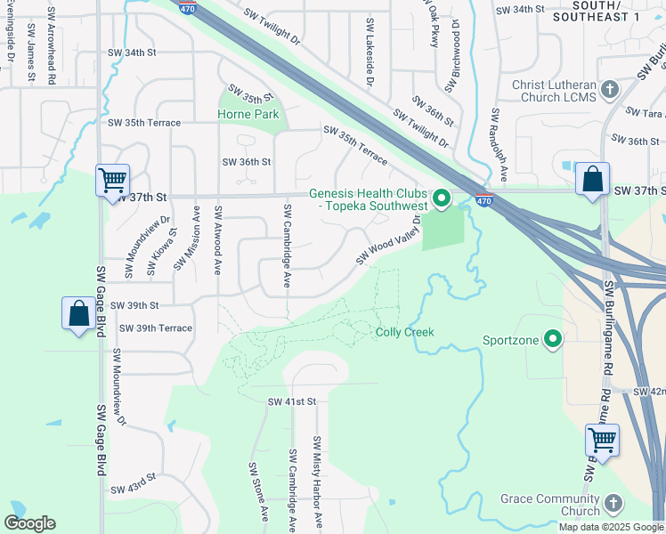 map of restaurants, bars, coffee shops, grocery stores, and more near 3819 Southwest Deer Trail Court in Topeka