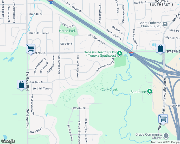 map of restaurants, bars, coffee shops, grocery stores, and more near 3819 Southwest Deer Trail Court in Topeka