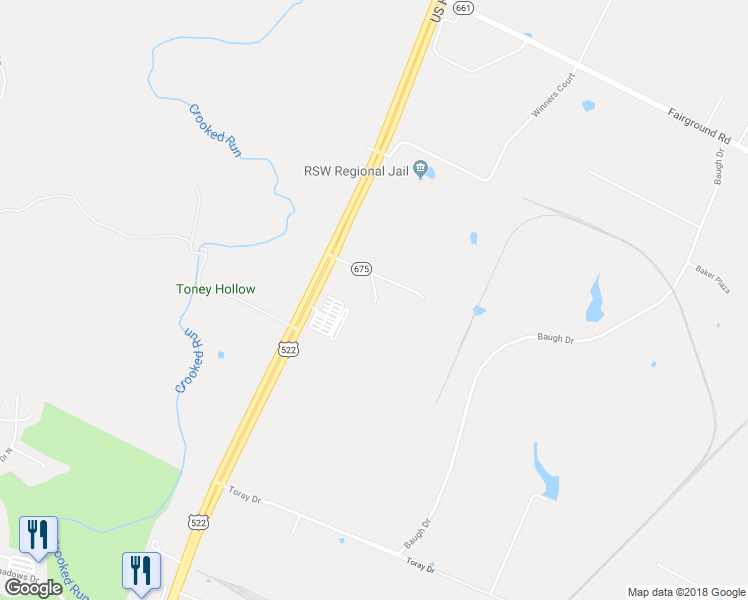 map of restaurants, bars, coffee shops, grocery stores, and more near 116 Success Road in Front Royal