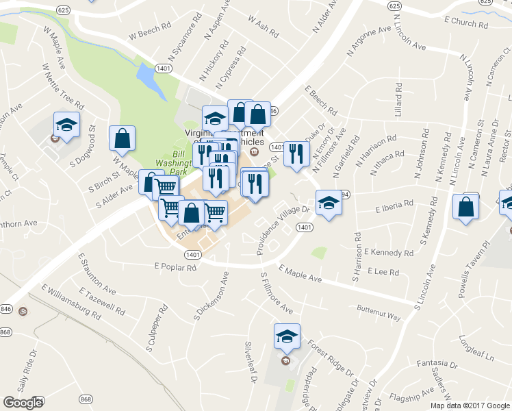 map of restaurants, bars, coffee shops, grocery stores, and more near 13577 Enterprise Street in Sterling