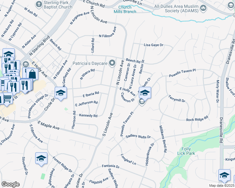 map of restaurants, bars, coffee shops, grocery stores, and more near 104 South Lincoln Avenue in Sterling