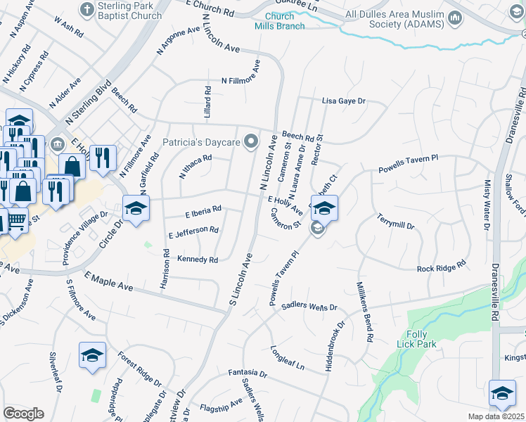 map of restaurants, bars, coffee shops, grocery stores, and more near 104 South Lincoln Avenue in Sterling